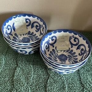 Artisan de Luxe Blue Scroll Floral Bowls Melamine Set of 4 NEW!